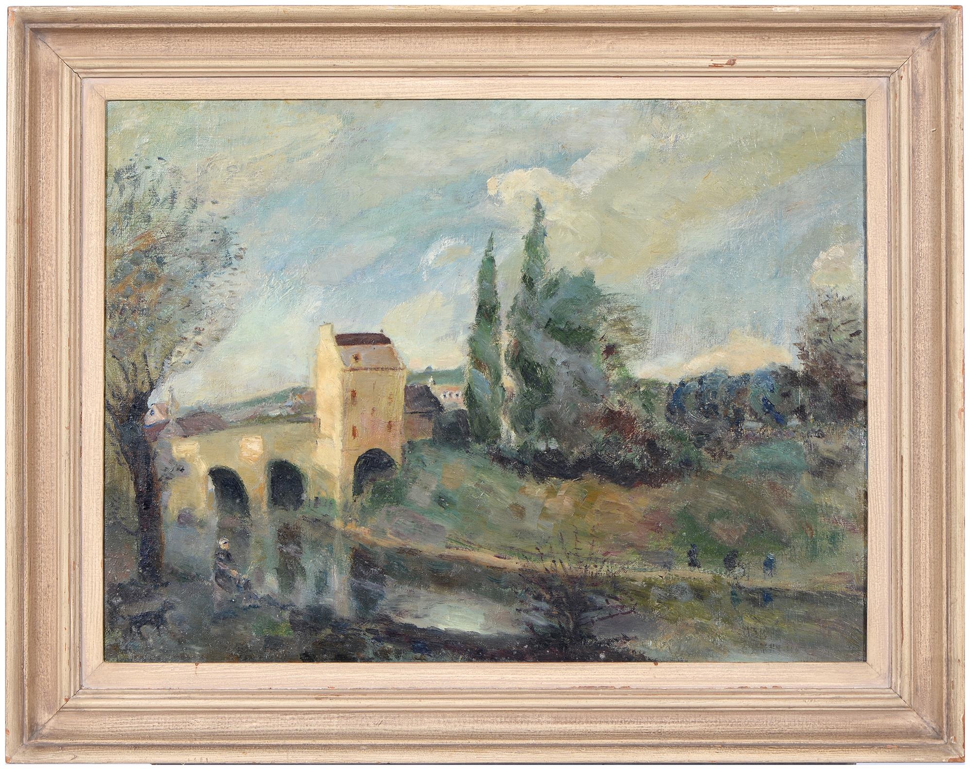 Landscape, with a Figure and Dog by a River by Gerty Simon